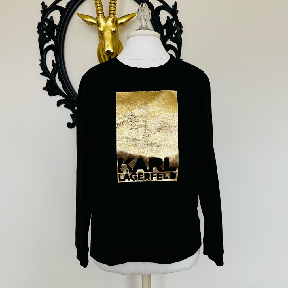 Karl Lagerfeld Black Sweatshirt with Gold Foil Accent